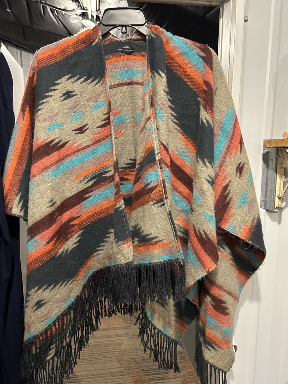 American Eagle Outfitters Aztec Fringe Wrap in Teal, Rust & Taupe